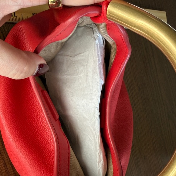 Madewell Red Leather Hobo Bag with Gold Handle - Picture 9 of 11